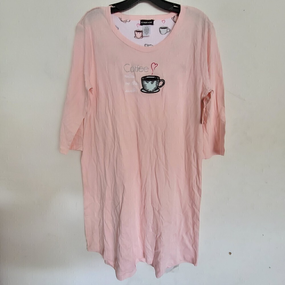 NEW Rampage Strawberry Pink 3/4 Sleeve Coffee Graphic Cotton Casual Dress Large